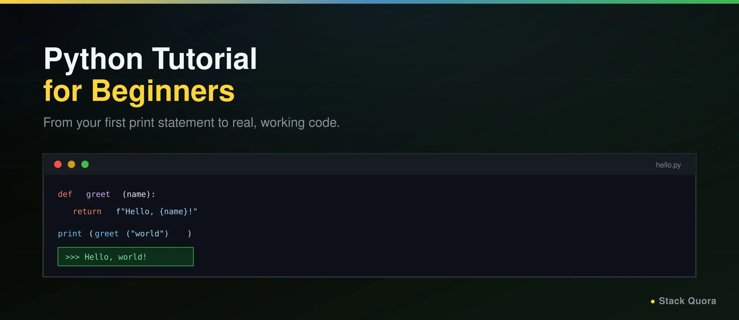 Python tutorial for beginners showing Python code running from variables to a working program